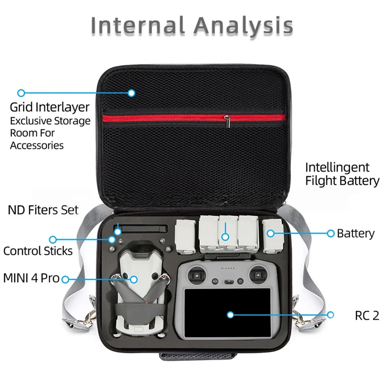 cabe sac à main de rangement portable pour drone dji mini 4 pro, sac à bandoulière à coque rigide, valise de voyage