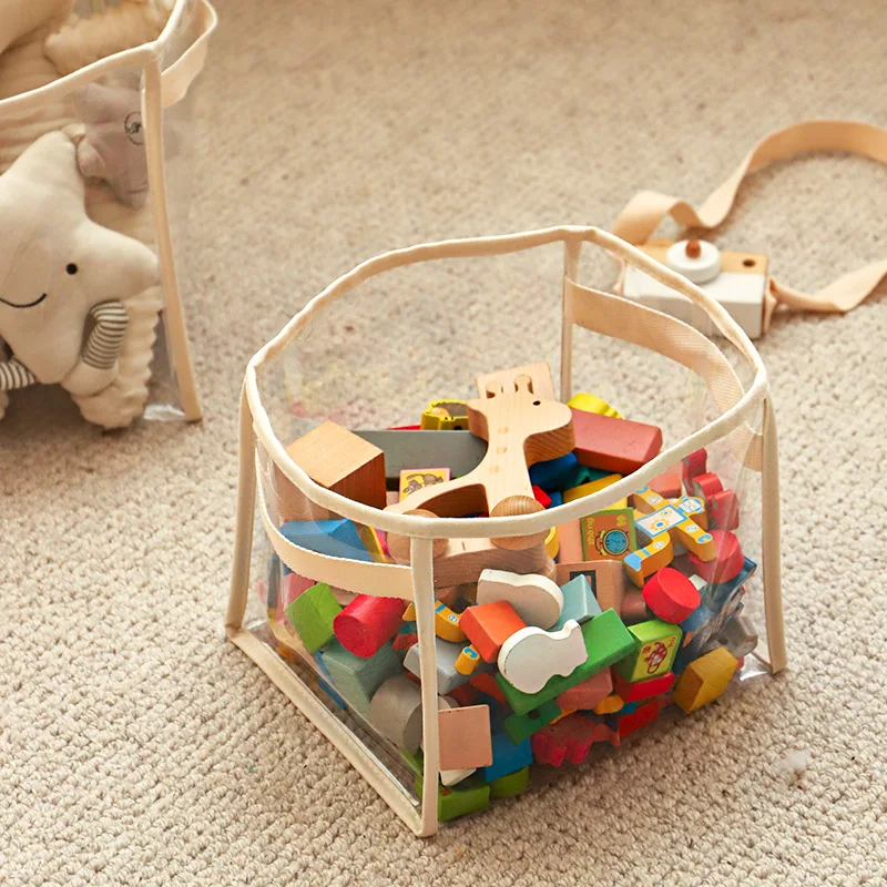 panier de rangement transparent pour jouets d'enfants, sac de rangement pour jouets de grande taille, panier de rangement multifonctionnel domestique de grande capacité