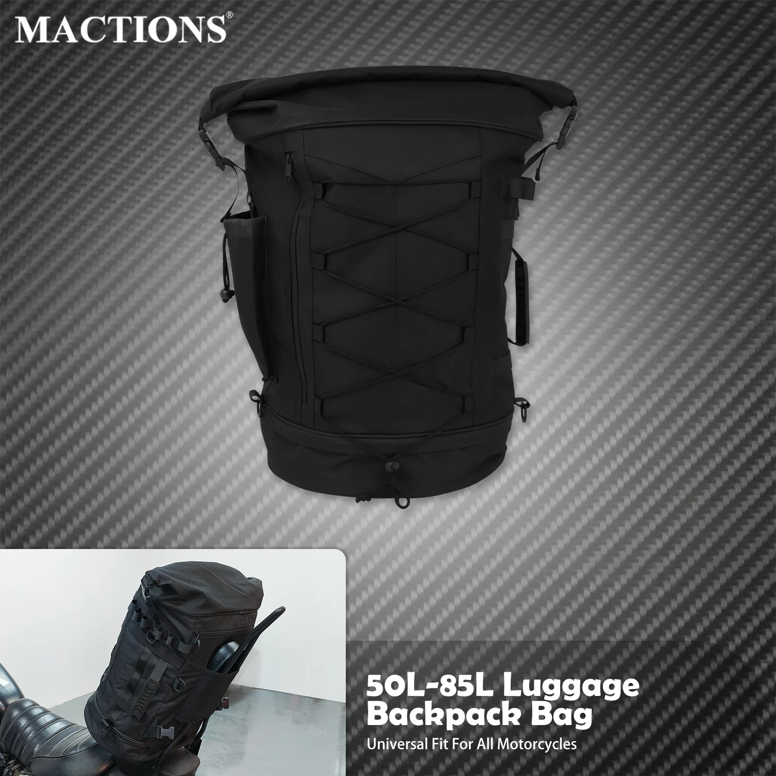 Sac à dos de bagage pour moto 50L-85L, sac de dossier avec sangles, sac de support arrière extensible universel pour la plupart des motos