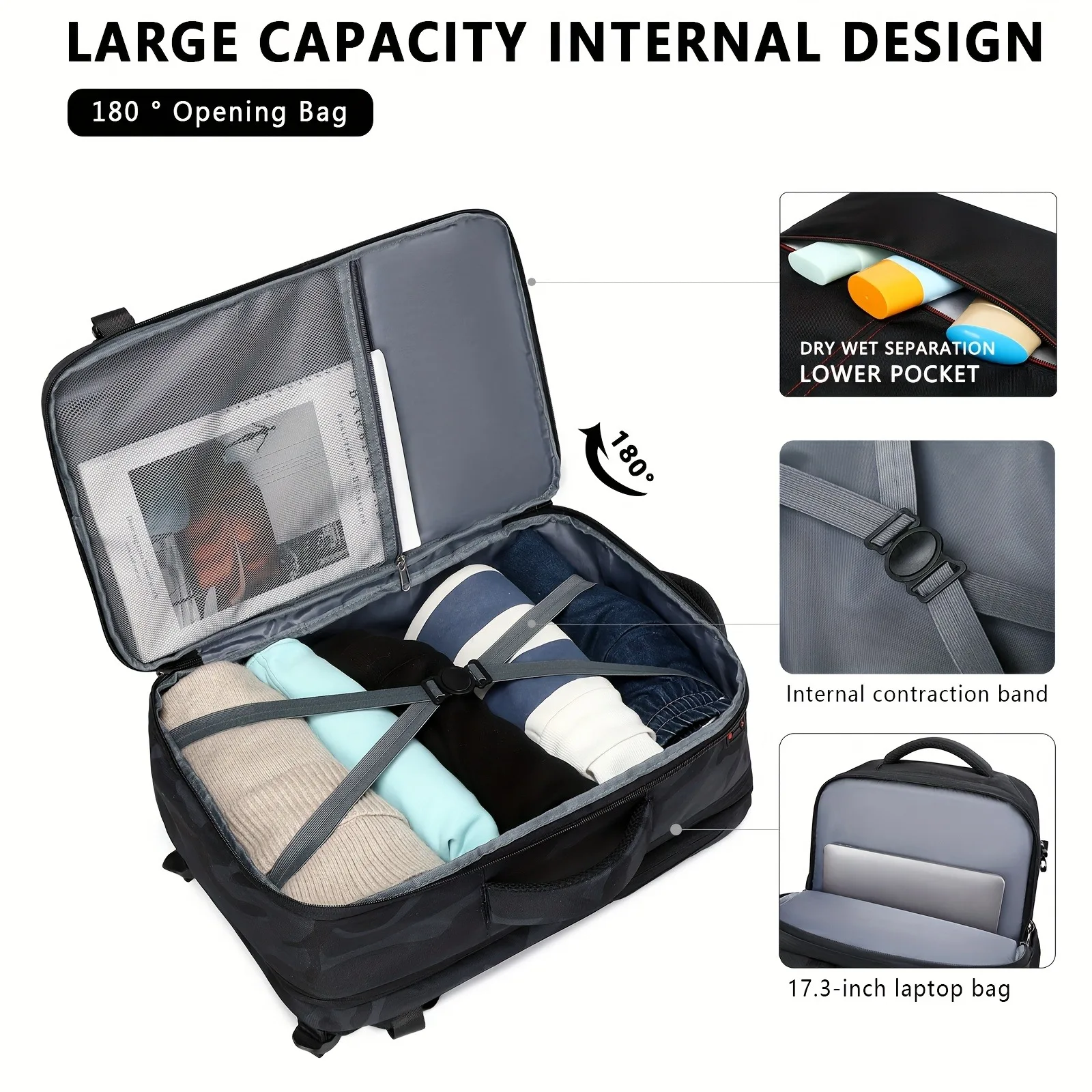 sac à dos de voyage extensible 40l, sac à dos extensible, bagage à main de grande capacité sac de week end, sac à dos de voyage, sac pour ordinateur portable