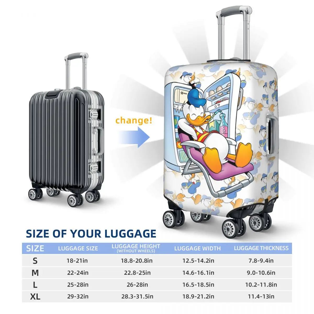 housse de valise donald duck personnalisée, élastique, dessin animé drôle, housses de bagages de voyage pour 18 32 pouces