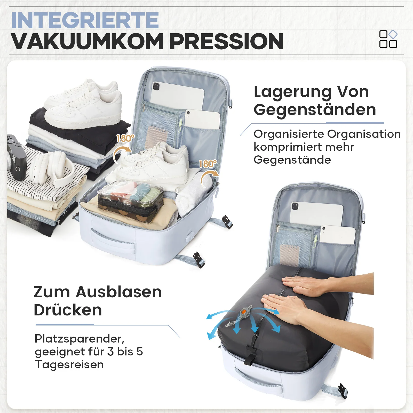 easyjet sac de cabine 45x36x20 sac à dos de voyage grand sac à dos pour ordinateur portable, sac à dos sous vide bagage à main avec système d'aspiration sac à dos airbag