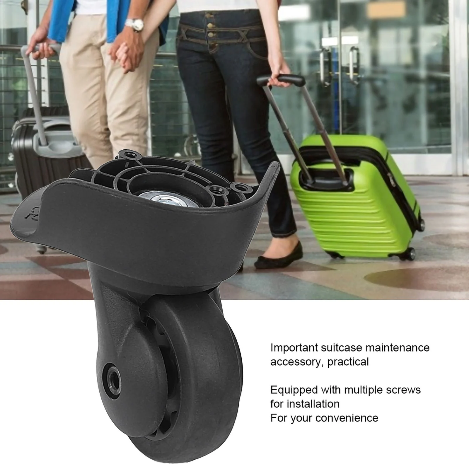 paire de valise noire a65, roue muette universelle, remplacement de bagages, fournitures d'extérieur