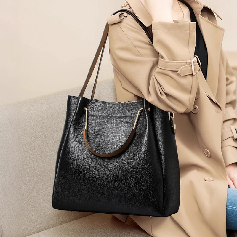 Sac à main en cuir de luxe 2025, nouvelle tendance de la mode Joker, sac seau de grande capacité, connaissement, épaule en bandoulière