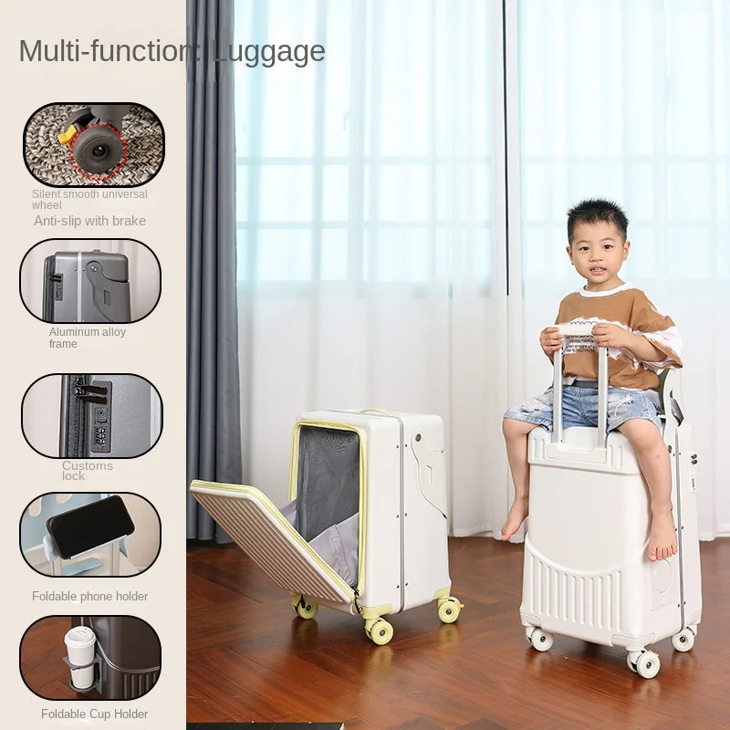 mise à jour du bagage multifonctionnel pour les enfants peuvent s'asseoir et monter 22 enfants, bagage à ouverture frontale, valise de voyage parent enfant