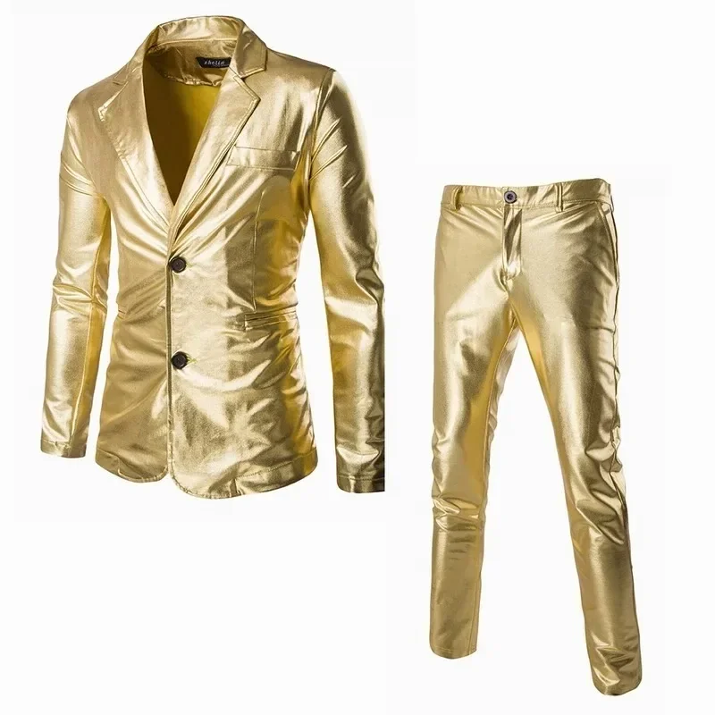 veste et pantalon slim trempés pour hommes, blazer de rhde mariage, ensemble 2 pièces, monochromatique, brillant, fête, or, argent, noir, 2 boutons, 3xl