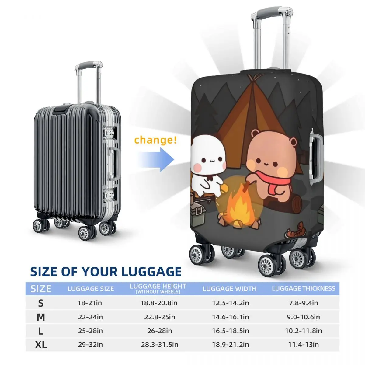 housse de valise ours et pa imprimé dessin animé bubu dudu, protection utile pour les affaires, accessoires de bagages pour les vacances