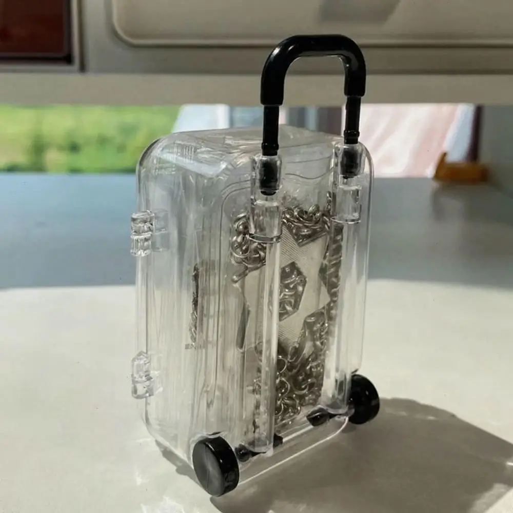 mini boîte de rangement transparente en forme de valise, étui en plastique décoratif avec poignée, bijoux et bonbons miniatures pour la maison et le bureau, 7.5x5cm
