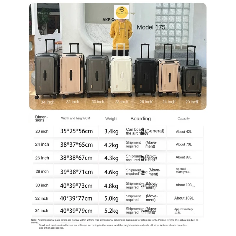 valise en matériau pc de grande capacité, bagage de voyage à compartiment profond de 20/28/32/34 pouces avec serrure à combinaison, coque rigide à ouverture latérale
