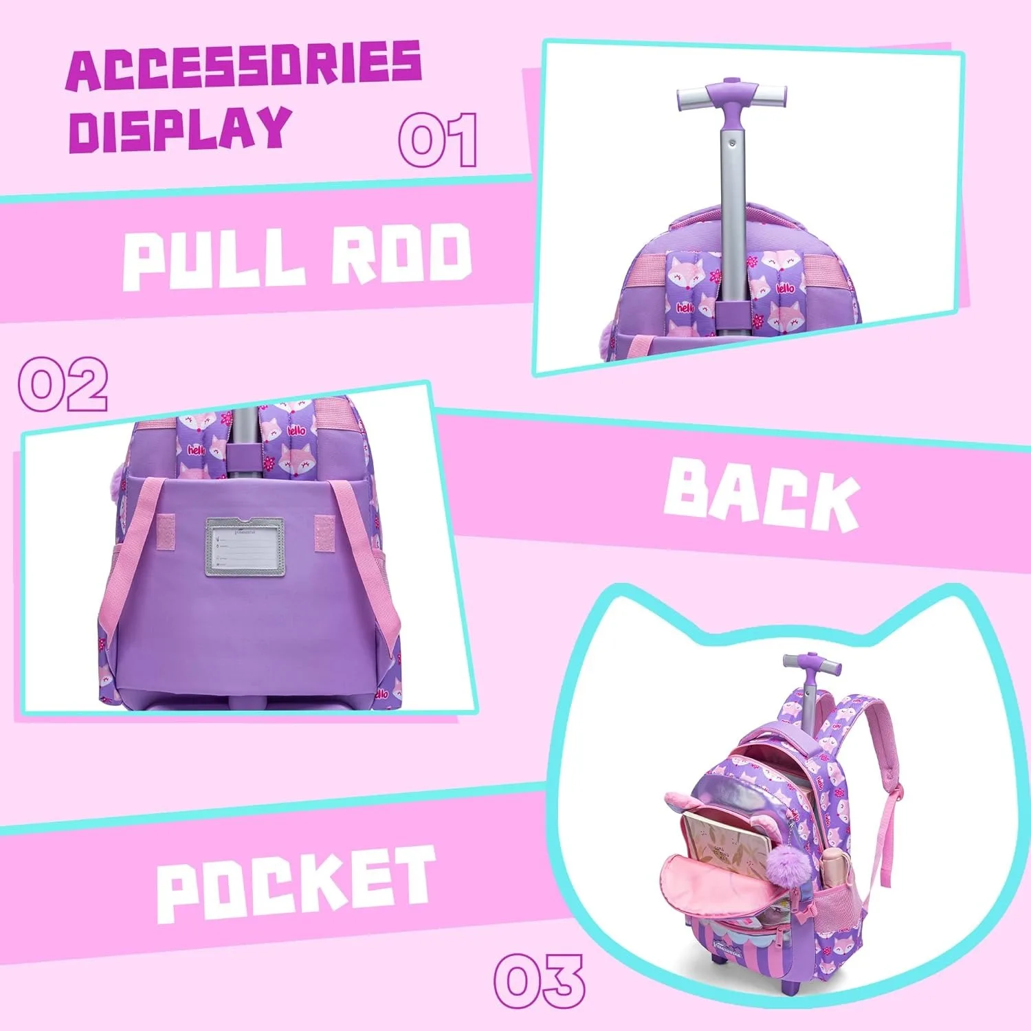 sac à dos pour enfants avec roulettes, sac à dos roulant pour filles, bagage à main, valise pour élèves du primaire, pour l'école et les voyages en famille
