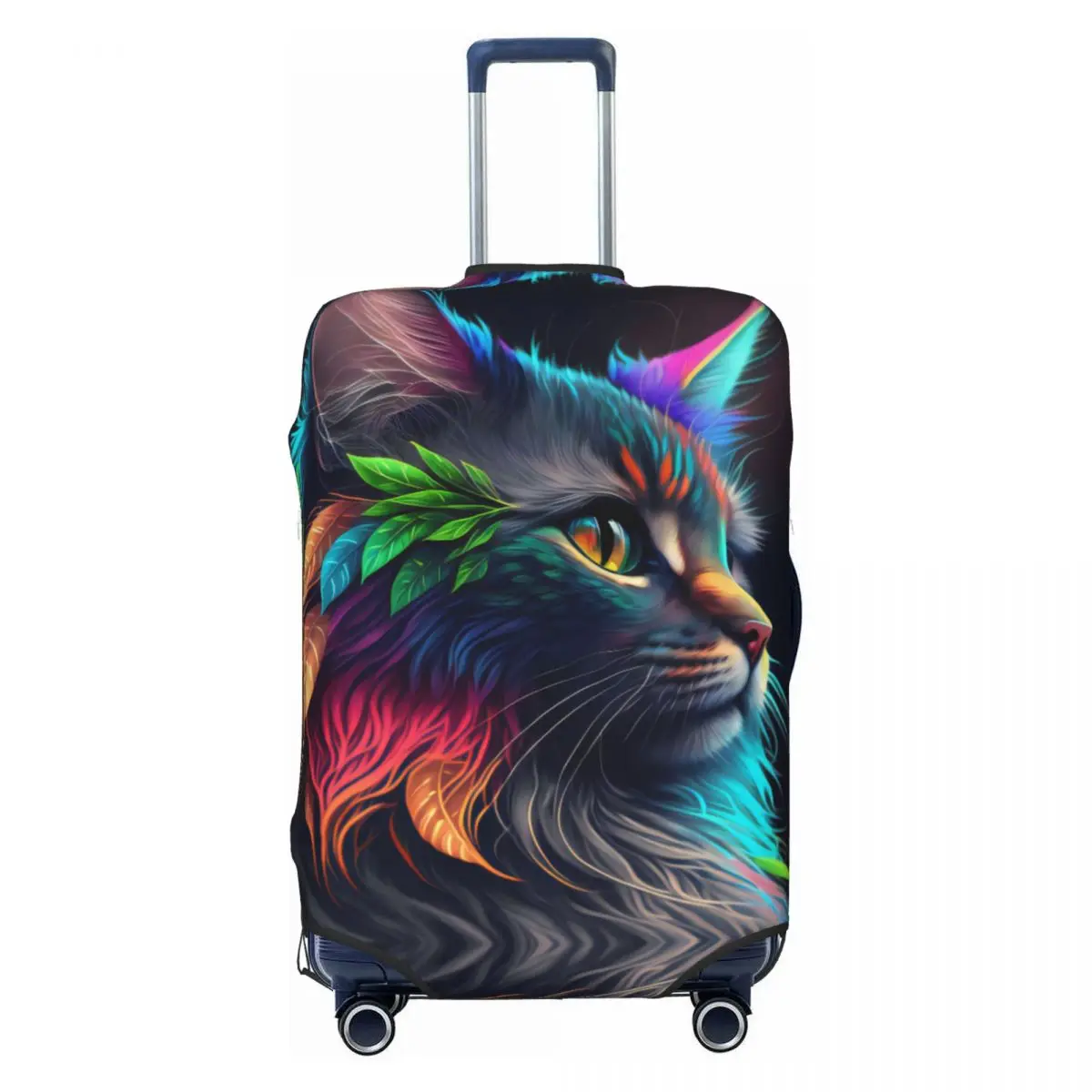 housse de valise tête de chat mignon, étui de bagage élastique animal abstrait de vacances, protection de voyage