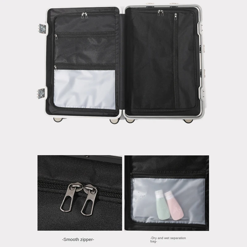 20/22/24/26/28 pouces bagages épaissi pc étudiants cadre en aluminium valise élégante grande capacité roues silencieuses valise de voyage