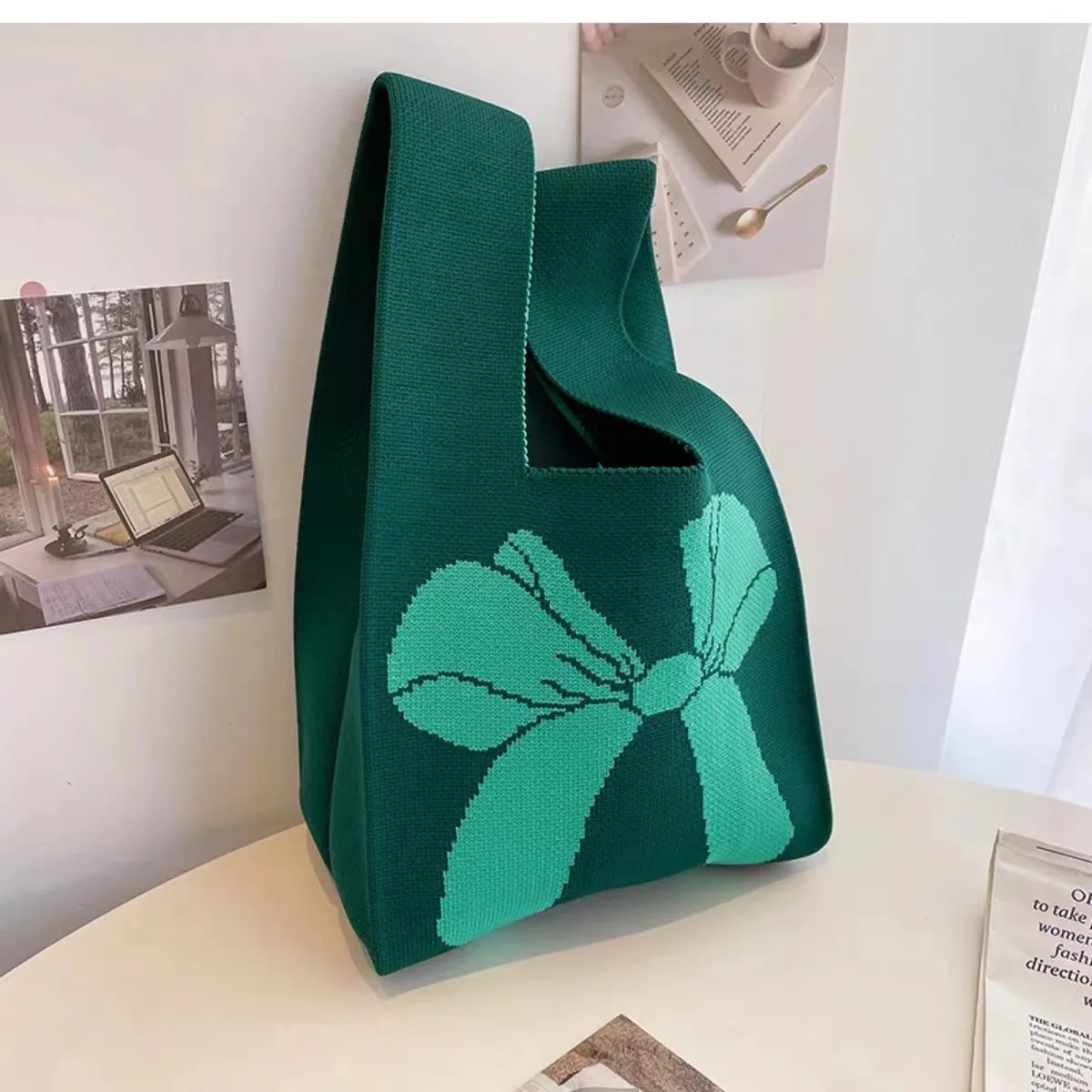 sacs à main à nœud pour femmes, sacs à main tricotés, sacs de poignet polyvalents, fourre tout à poignée supérieure, mini fourre tout rayé, sac seau pour téléphone