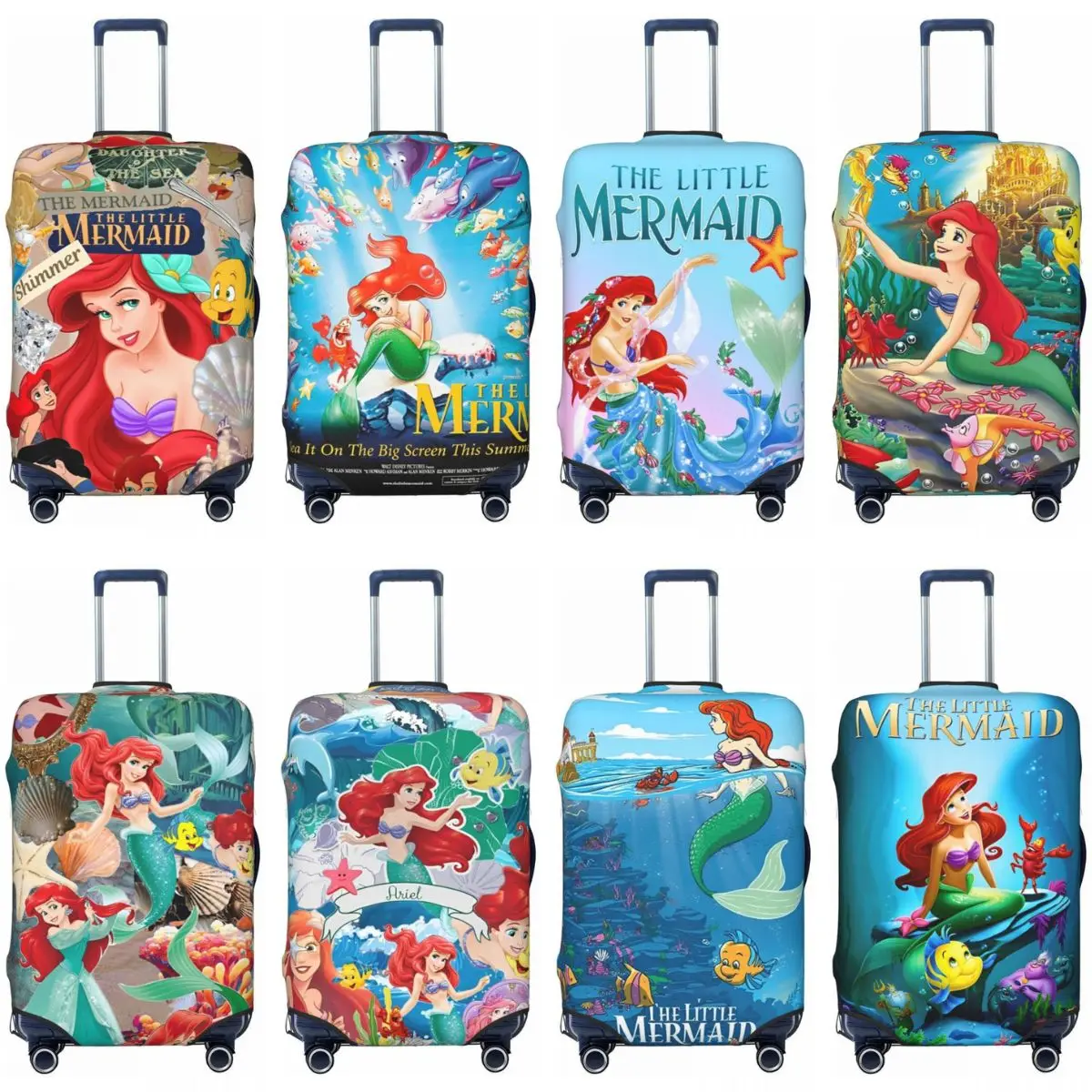 juste de valise de dessin animé petite sirène ariel, accessoires de bagages amusants de vol, protecteur d'affaires