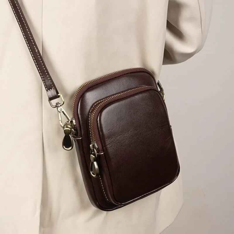 sac à main en cuir véritable pour femme, petit sac tendance, cuir de vachette tanné végétal simple, sac pour téléphone portable, sac à bandoulière initié, 2024