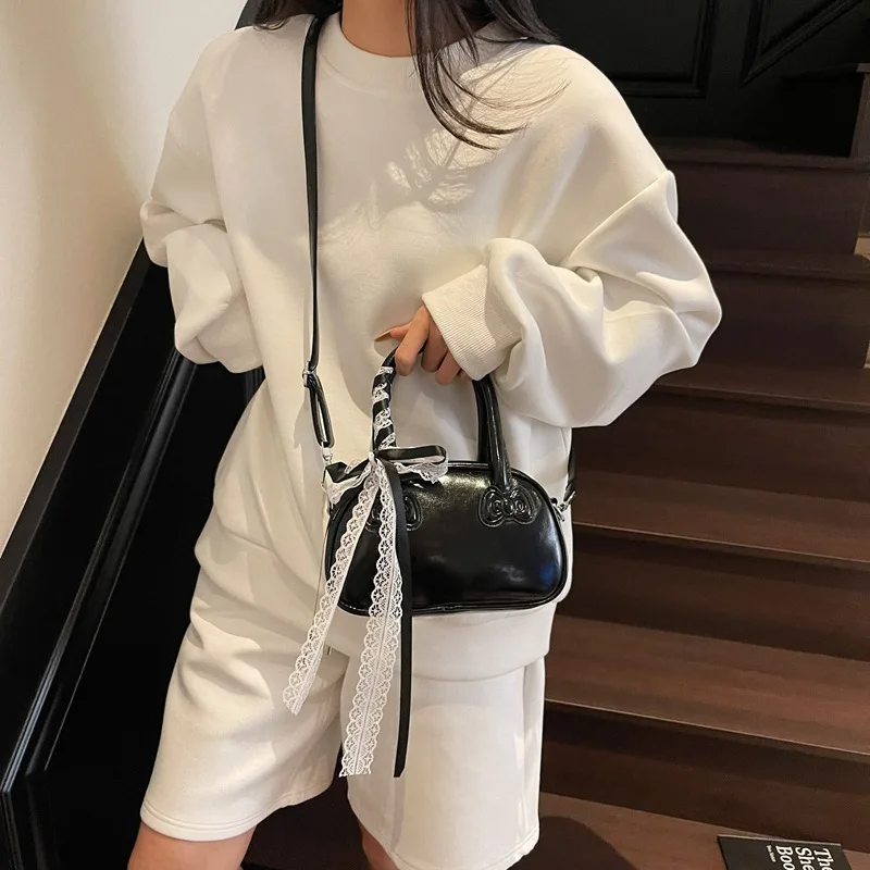 sac pour femmes version coréenne élégant portable sac d'oreiller femmes sens supérieur simple dentelle douce épaule bandoulière mignon sac à nœud