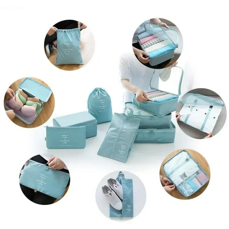 sac de voyage en poudre pour bagages, couverture, chaussures, organisateurs, valise, cubes d'emballage, ensemble de 7 pièces
