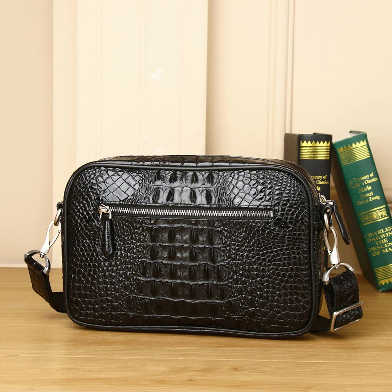 sac à main en alligator en cuir véritable pour homme, grande capacité, porte documents d'affaires, sac à bandoulière, sac en peau de cercle véritable, mode