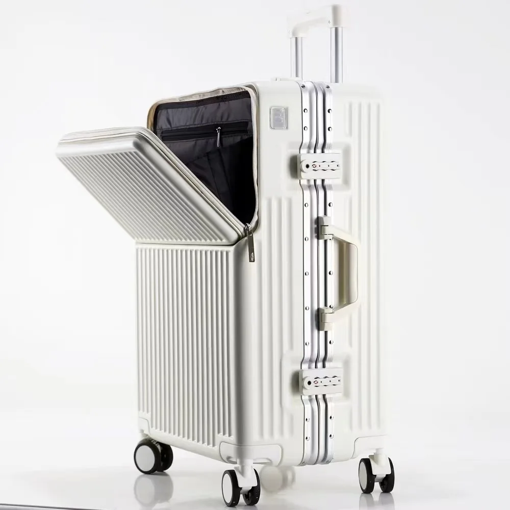 valises bagages ouverture avant cabine bagages avec usb porte gobelet femme boîtier de chariot mâle roue de frein sac de voyage bagages