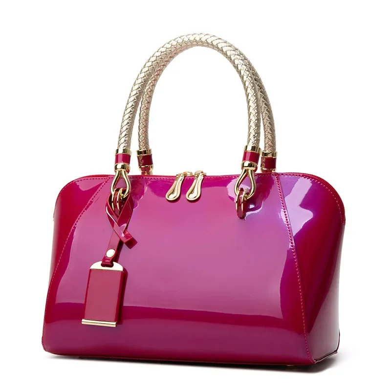 Sac à main Boston en cuir brillant pour femme, sac à main de créateur de luxe, bleu, rouge, noir, beige, rose, nouvelle mode, 2024