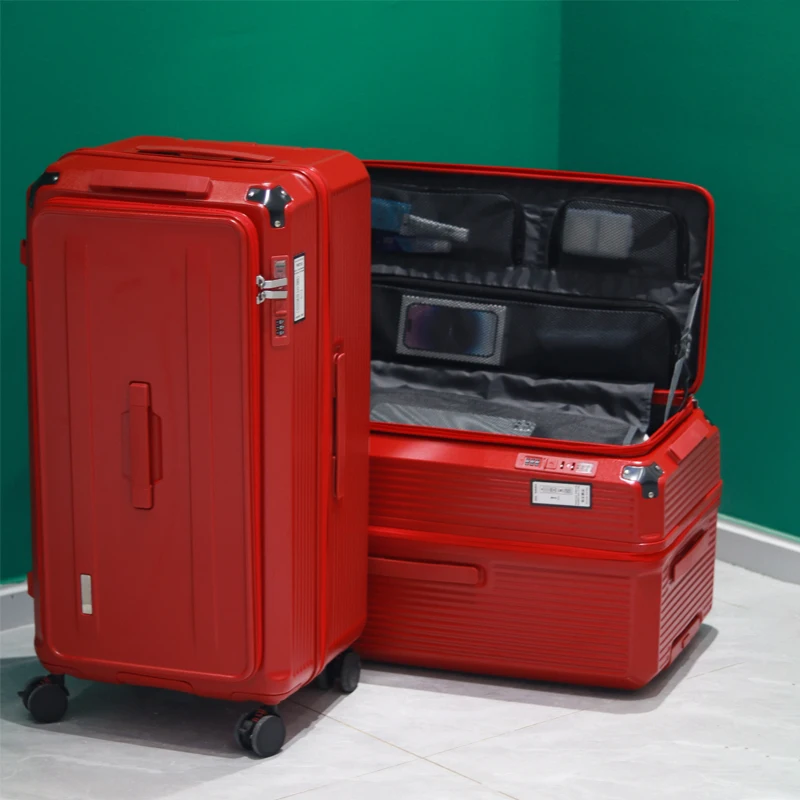 Valise en matériau PC de grande capacité, bagage de voyage à compartiment profond de 20/28/32/34 pouces avec serrure à combinaison, coque rigide à ouverture latérale