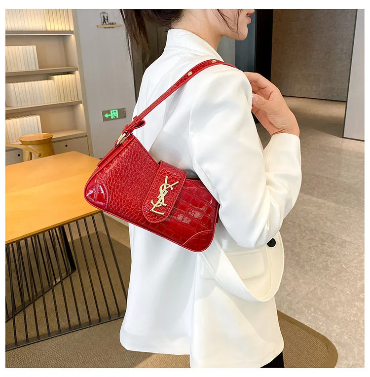sac à main effet croco de style français 2025 – sac élégant sous les bras et bandoulière pour femme, sac à bandoulière polyvalent à poignée supérieure