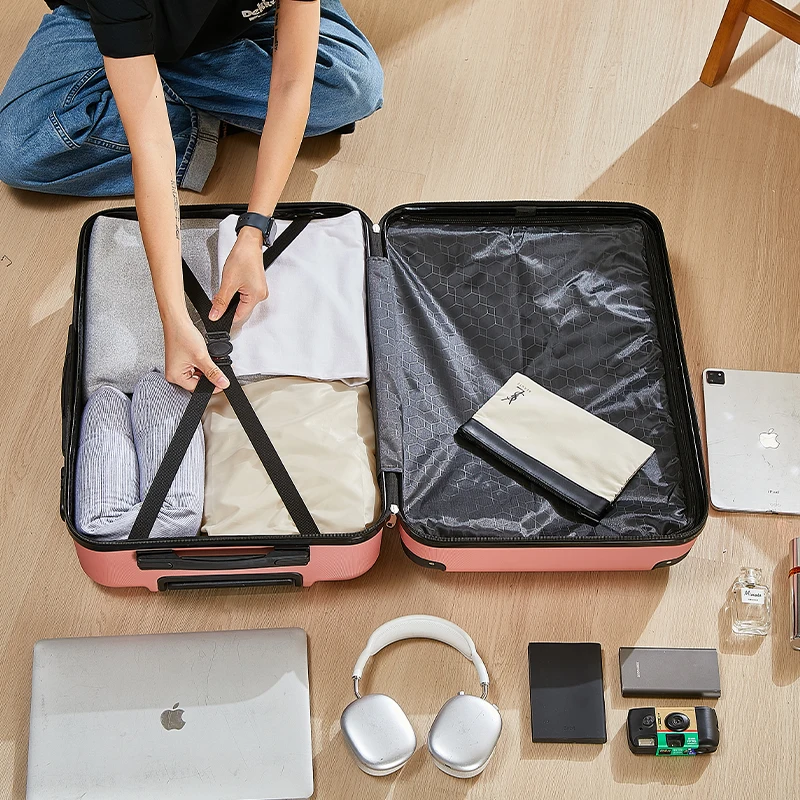 valise à bagages de 20 à 28 pouces avec roulettes, sac de voyage avec porte gobelet et support pour téléphone, compagnon de voyage essentiel pour la sécurité