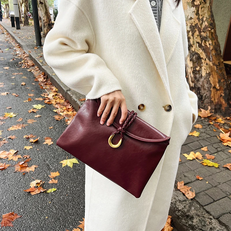 sac à bandoulière classique de styliste pour femmes, sac enveloppe en cuir tanné végétal, sac à main souple de grande capacité, nouveau sac à bandoulière de bureau