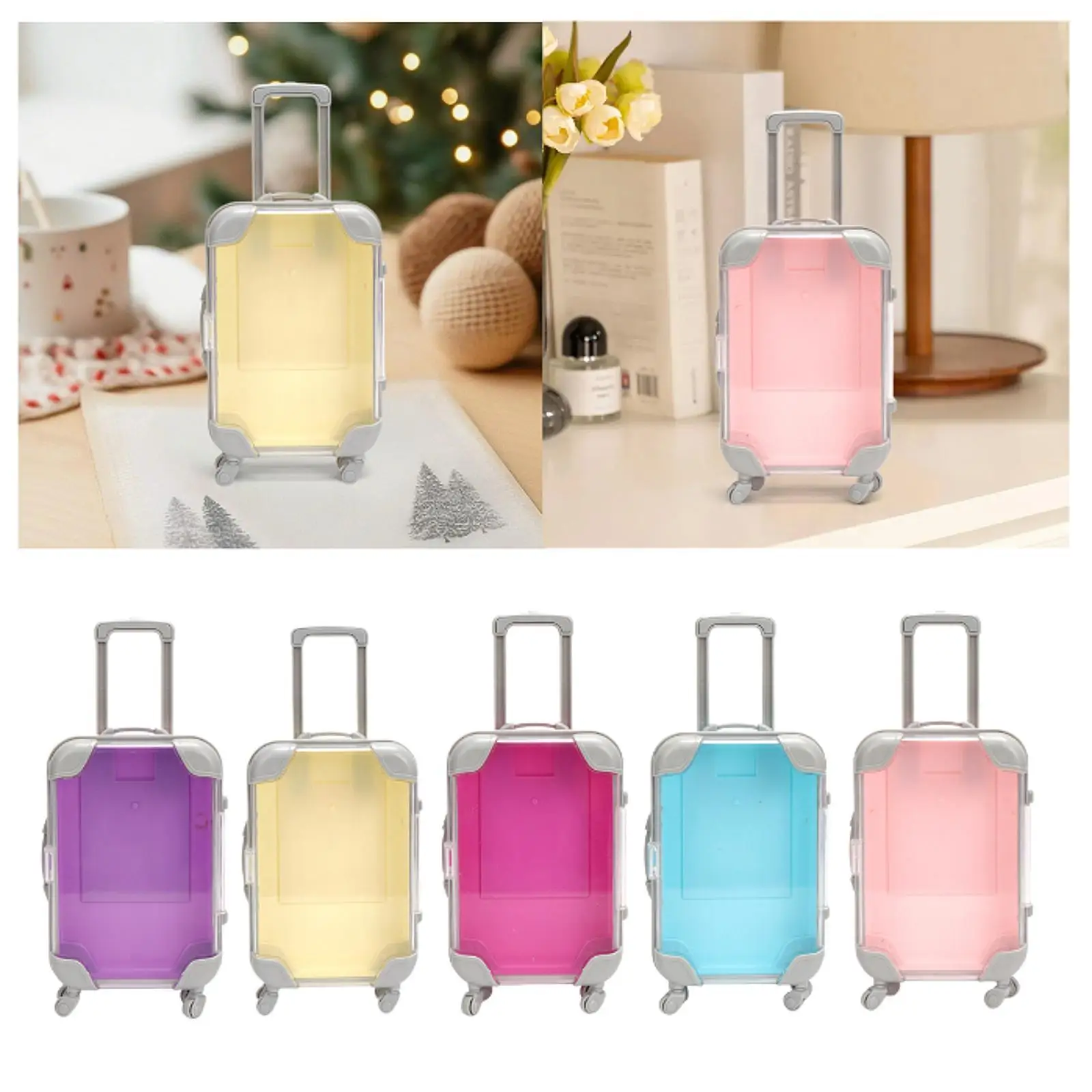 mini valise transparente avec roues rotatives et poignée, organisateur, accessoires de maison de poupée pour enfants, jouet de maquillage, cadeaux, ensemble de jeu