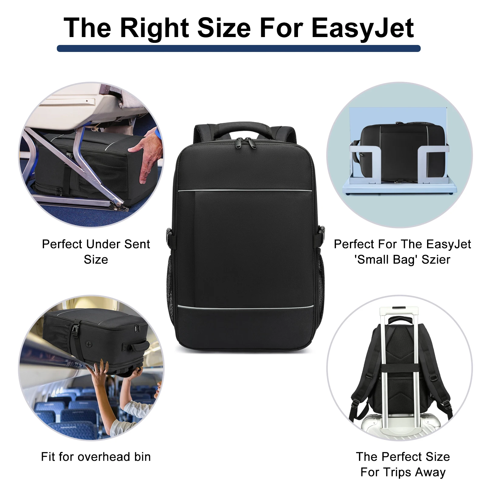 sacs à dos de voyage 40x20x25, sac de cabine ryanair, valise à main unisexe, sac à dos pour ordinateur portable de 15.6 pouces pour l'école, bande réfléchissante de nuit