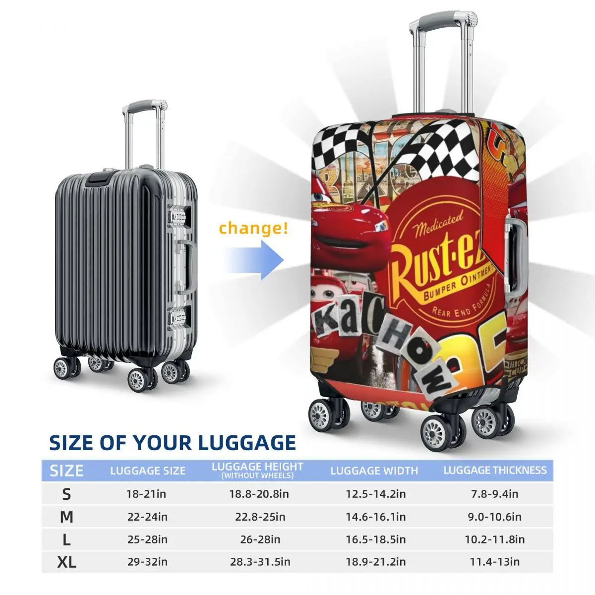 housse de valise personnalisée pixar cars lightning mcqueen, housse de protection anti poussière pour bagages de 18 à 32 pouces