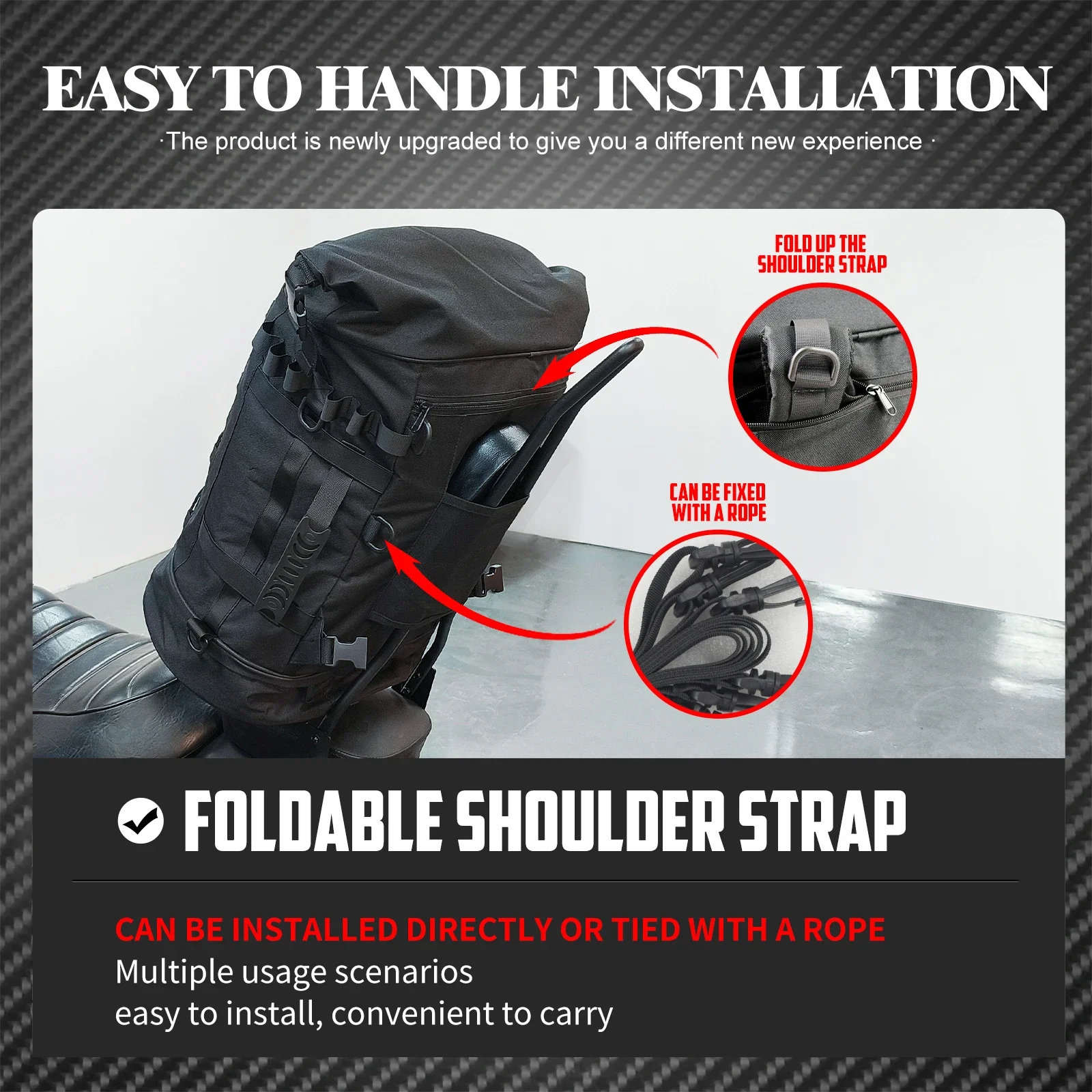 sac à dos pour bagages de moto 50l, support arrière multifonction, sac de voyage pour sports de plein air, sac de dossier extensible avec sangles