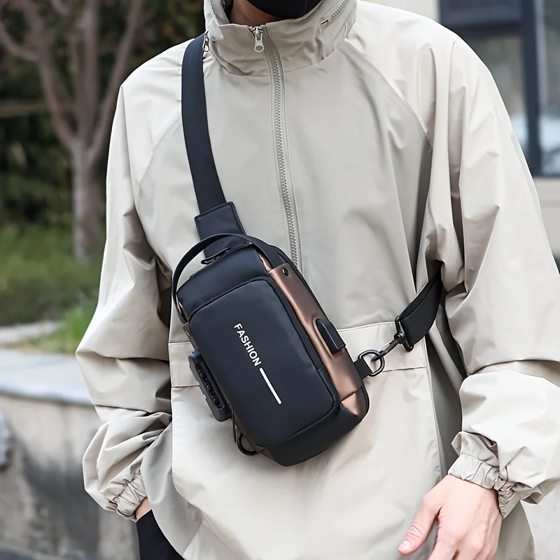 sac à bandoulière élégant pour hommes – tissu oxford durable, sac de poitrine à bandoulière avec poche pour téléphone, fermeture éclair pour les déplacements quotidiens