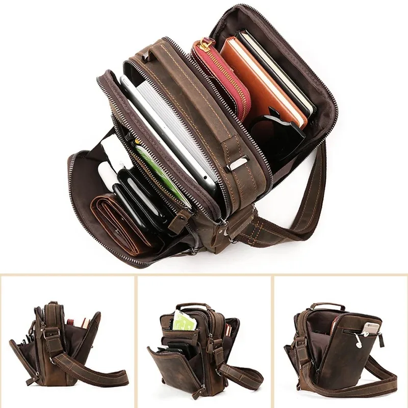 nouveau cuir véritable hommes vintage sacs à main petit rabat hommes sac à bandoulière décontracté bureau sacs de messager mode sac à bandoulière