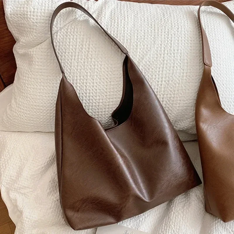 sacs à main de luxe en cuir souple pour femmes, marron, grande capacité, fourre tout de shopping, sac à bandoulière décontracté