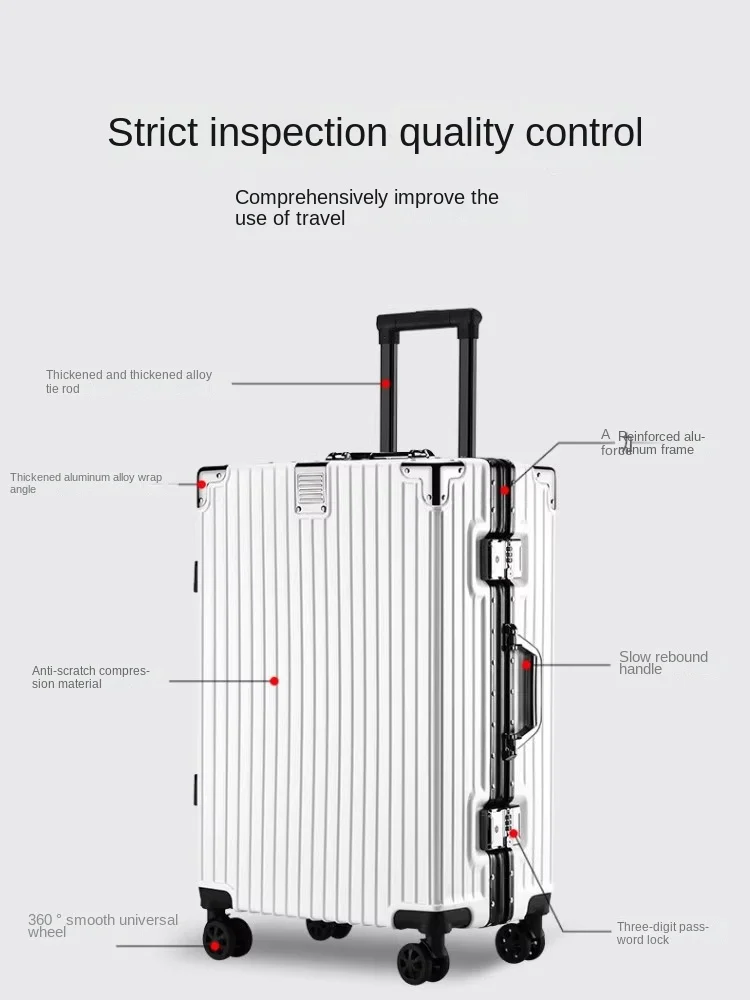 valise de voyage cadre en aluminium valise de transport de 20 pouces roues 0n valise à mot de passe durable 26/28/30 bagages de grande capacité