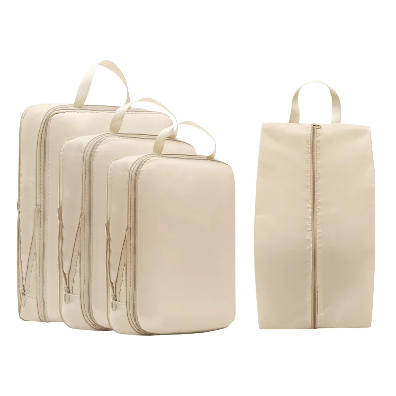 sac de cubes d'emballage à compression de voyage, valise portable, organisateurs de vêtements, étuis de rangement de bagages étanches, sacs à tiroirs 4 pièces/ensemble