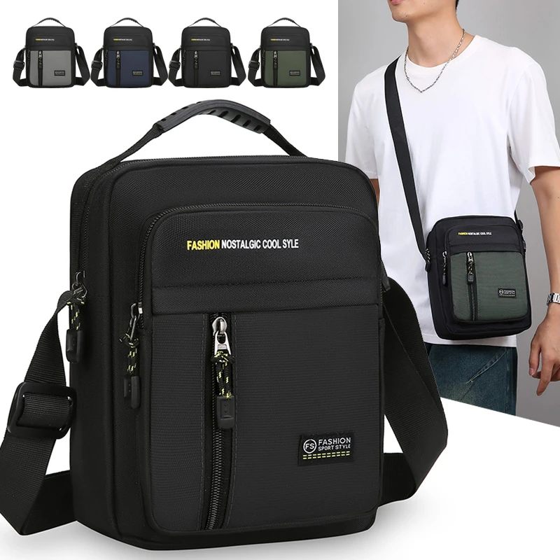 Sac à bandoulière simple pour hommes, sac de rangement de grande capacité, sacs à bandoulière multi-poches à la mode pour affaires