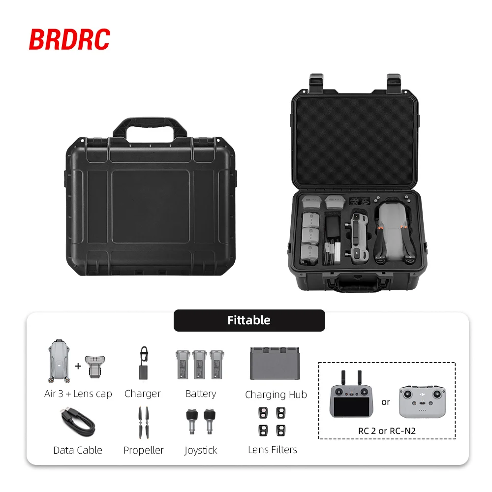 mallette de rangement à coque rigide pour dji air 3/3s, boîte de transport, valise portable de grande capacité pour accessoires de rangement de drone rc 2/-n2