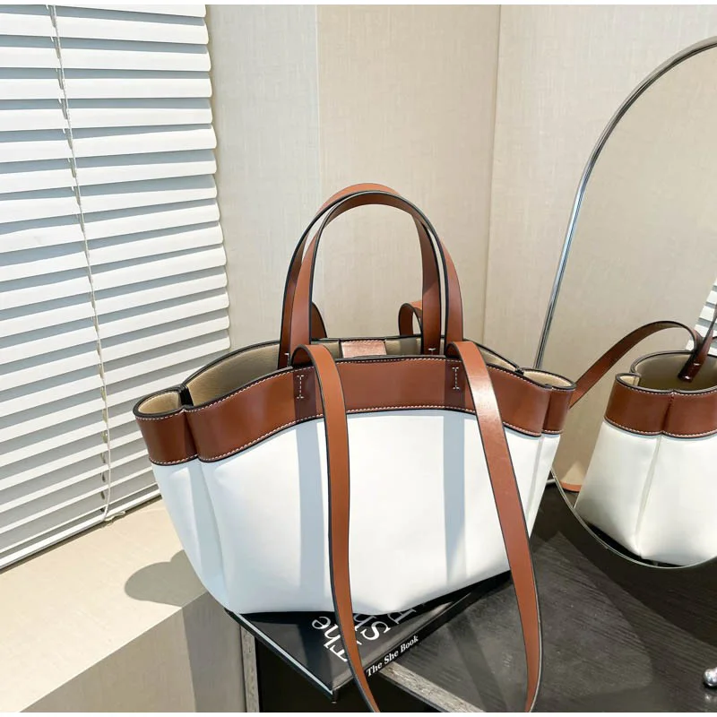 nouveau panier en cuir sac à main marque de luxe concepteur grande capacité mode simple contraste couleur banlieue banquet sac fourre tout à bandoulière