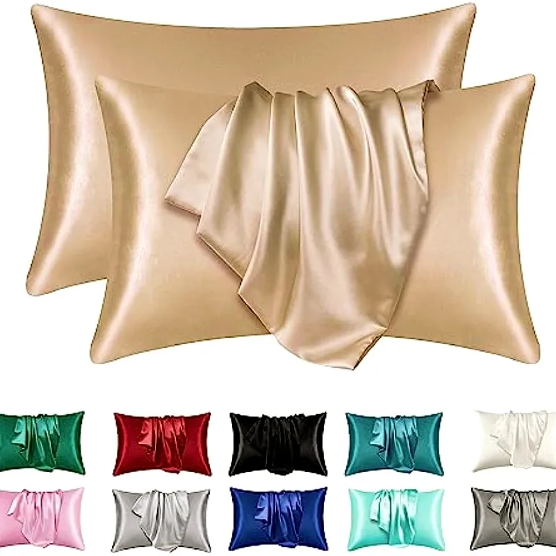Taie d'oreiller en satin pour cheveux et peau, taies d'oreiller pour lieux, taille standard, ensemble de taies d'oreiller super douces, 2 pièces