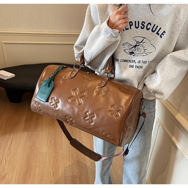 sac de sport de voyage en cuir pu pour femme, sac à main boston, valise de sport de plein air, sac fourre tout initié, bagages de yoga, salle de sport, fitness, mode