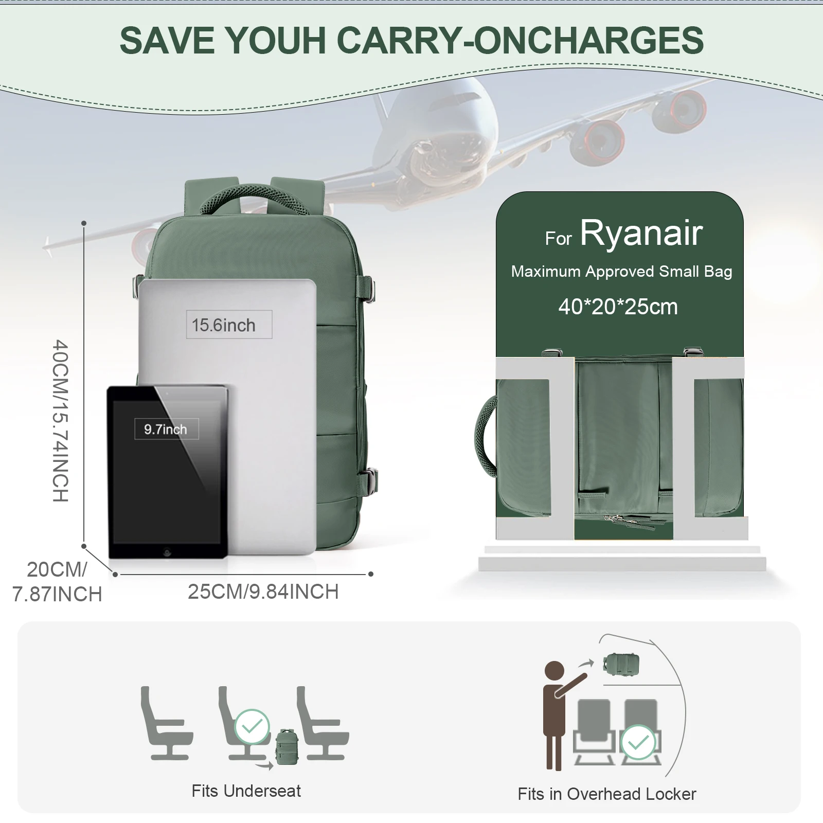 ryanair sac à dos de voyage pour hommes et femmes, bagage à main, loisirs, ordinateur portable, cabine, 40x20x25, 138