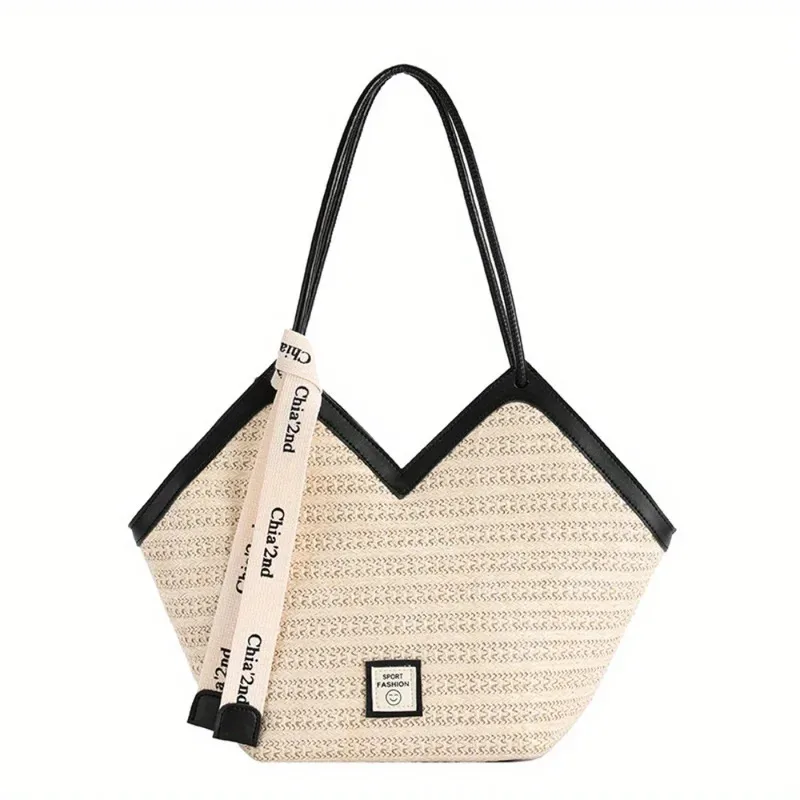 sac fourre tout de plage tissé en paille chic pour femmes, sac à main tissé léger, sac à bandoulière parfait pour les vacances d'été, les jours de piscine, les voyages