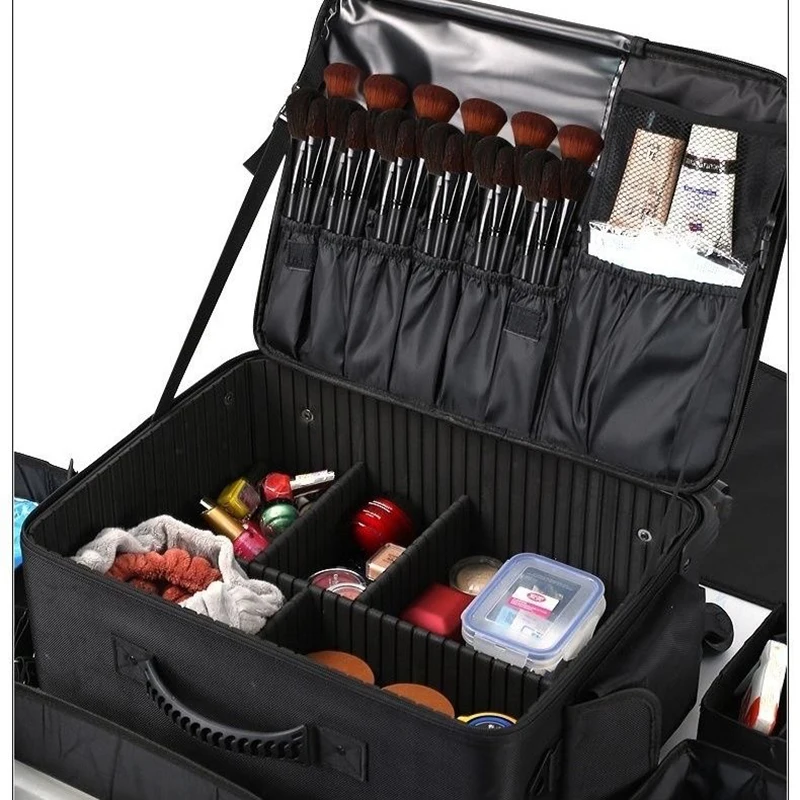 valise de voyage brodée multicouche de grande taille, valise de maquillage, valise cosmétique, valise à roulettes de rangement, beauté, manucure, sac à main