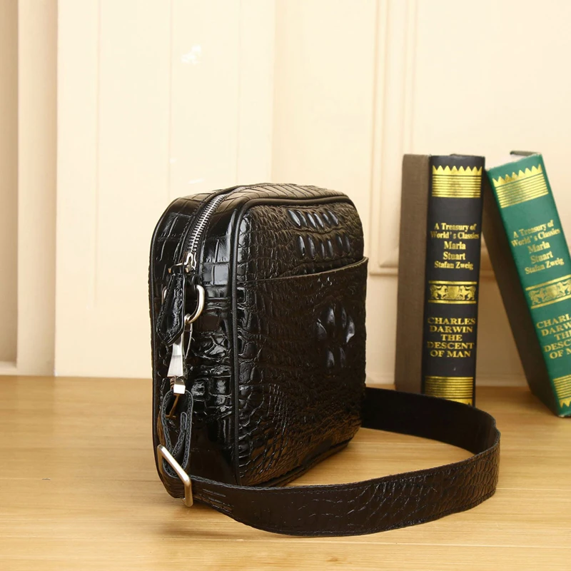 sac à main en alligator en cuir véritable pour homme, grande capacité, porte documents d'affaires, sac à bandoulière, sac en peau de cercle véritable, mode