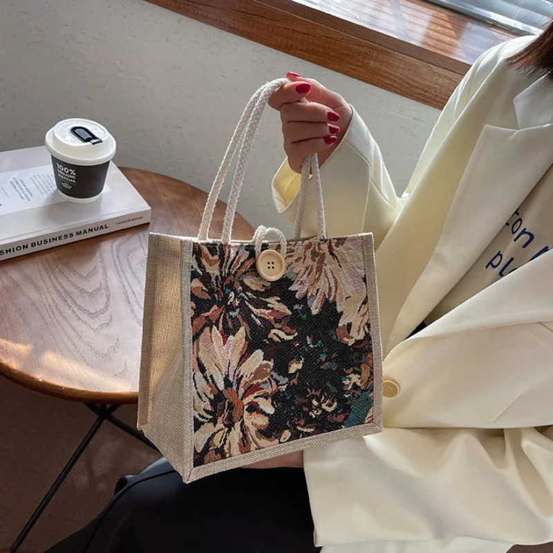 sac à main portable en lin pour femme, style ins, sacs à main pour étudiants, sacs à poignée supérieure pour femme, créateur de luxe, mode