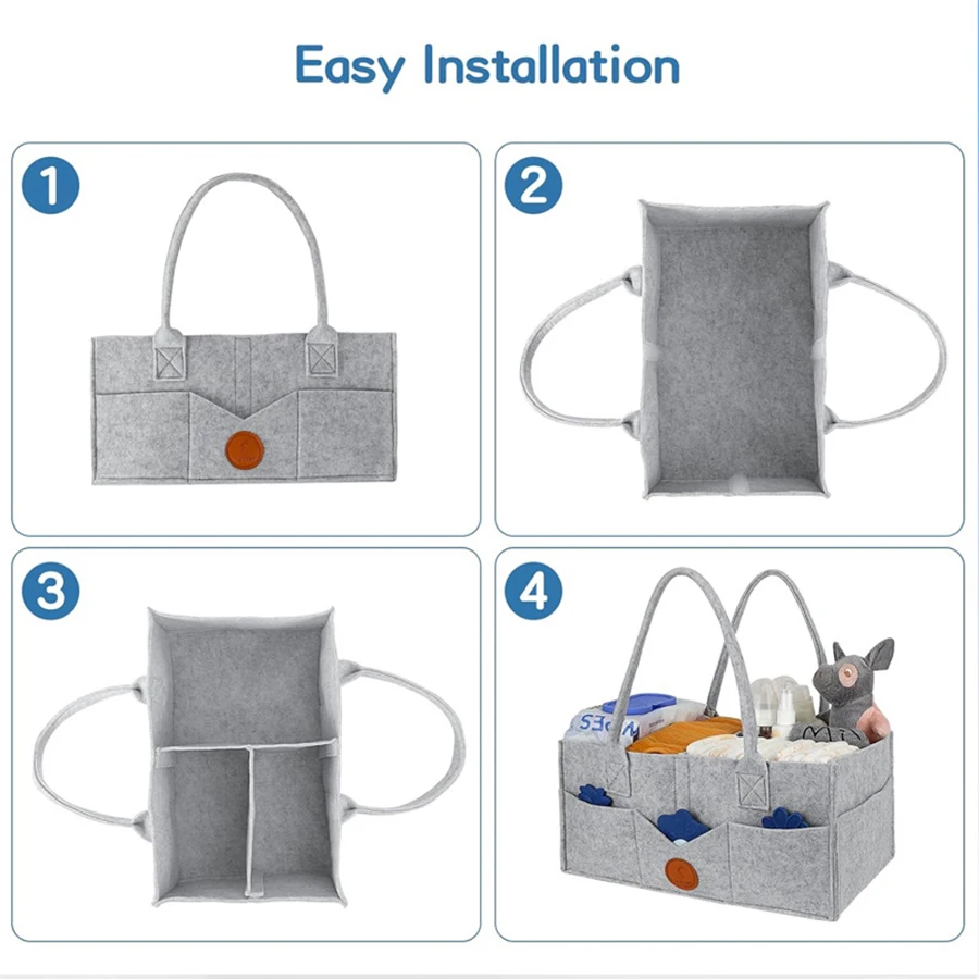 sac de rangement de couches en feutre pour enfants, divers jouets pour bébés, sac à couches en feutre de grande capacité