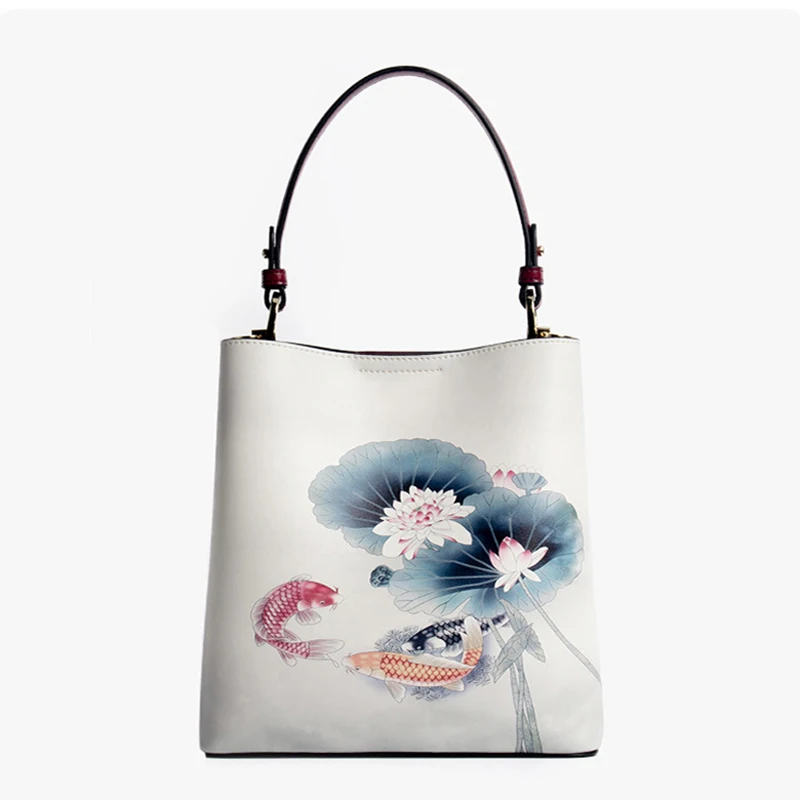 Sacs à main en cuir de vachette véritable pour femmes, sac à fleurs, haute qualité, marque de luxe, mode