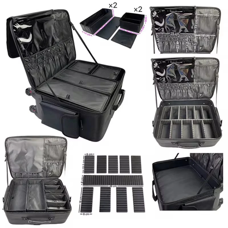 valise de voyage brodée multicouche de grande taille, valise de maquillage, valise cosmétique, valise à roulettes de rangement, beauté, manucure, sac à main